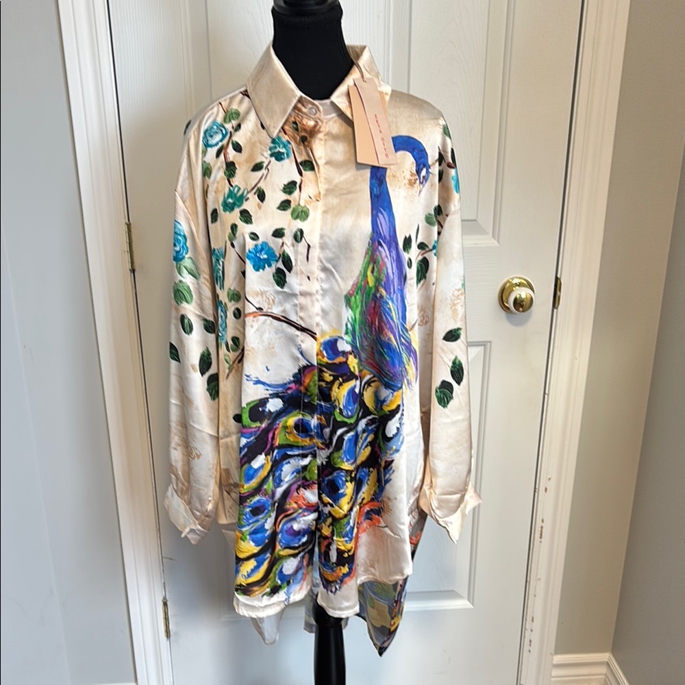 Silk Peacock Print Shirt- tunic